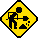 Caution sign shows person digging.